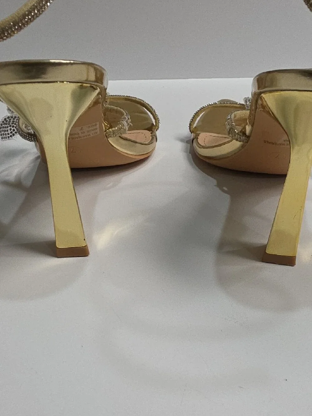Wild Diva Gold Morris-632 Rhinestone Floral Spiral Wrap Stiletto Heels - Size 7